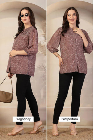 Dusty Rose Zipless Maternity Feeding Top - Brown