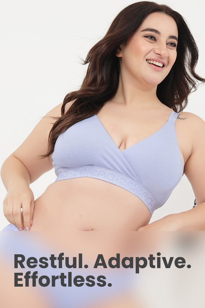 Zena Fine-Rib Bra - Soft Blue