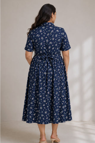 Floral Printed Zipless Feeding Dress - Dusty Blue