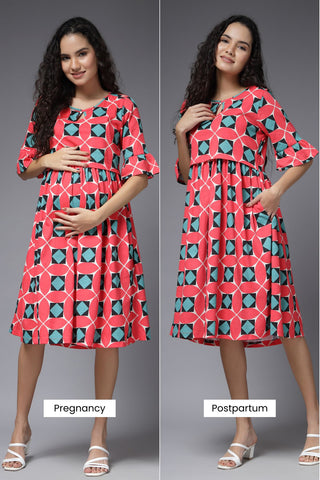 Geometric Grace Maternity Feeding Dress