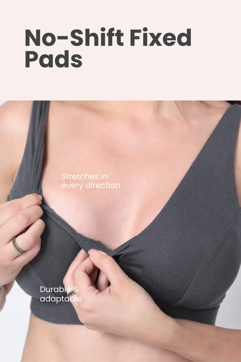 Fixed Padded Modal Maternity Bra with Support - Steel Grey