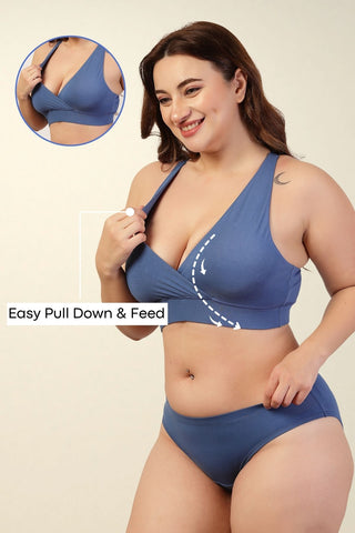 247 Extra Support Cotton Racerback Feeding Bra with Adjuster - Blue