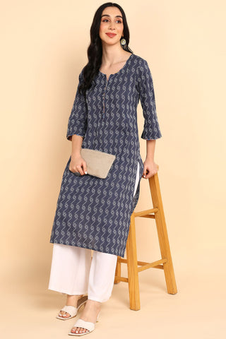 Ethnic Dust Blue Feeding Kurti with Pocket