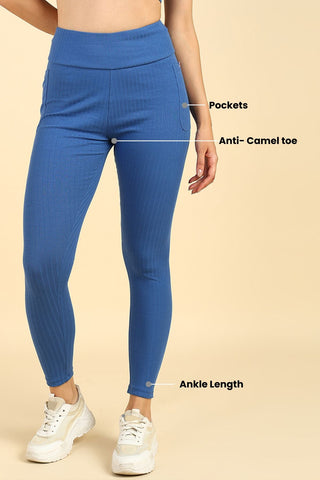 All Over Ribbed Cotton Blue Mom Legging