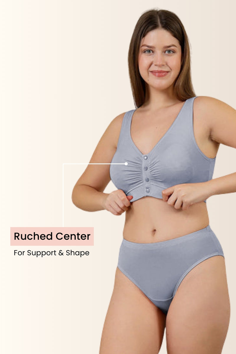 M-Blue Feeding Bra back; strap placement reduces shoulder digging discomfort.