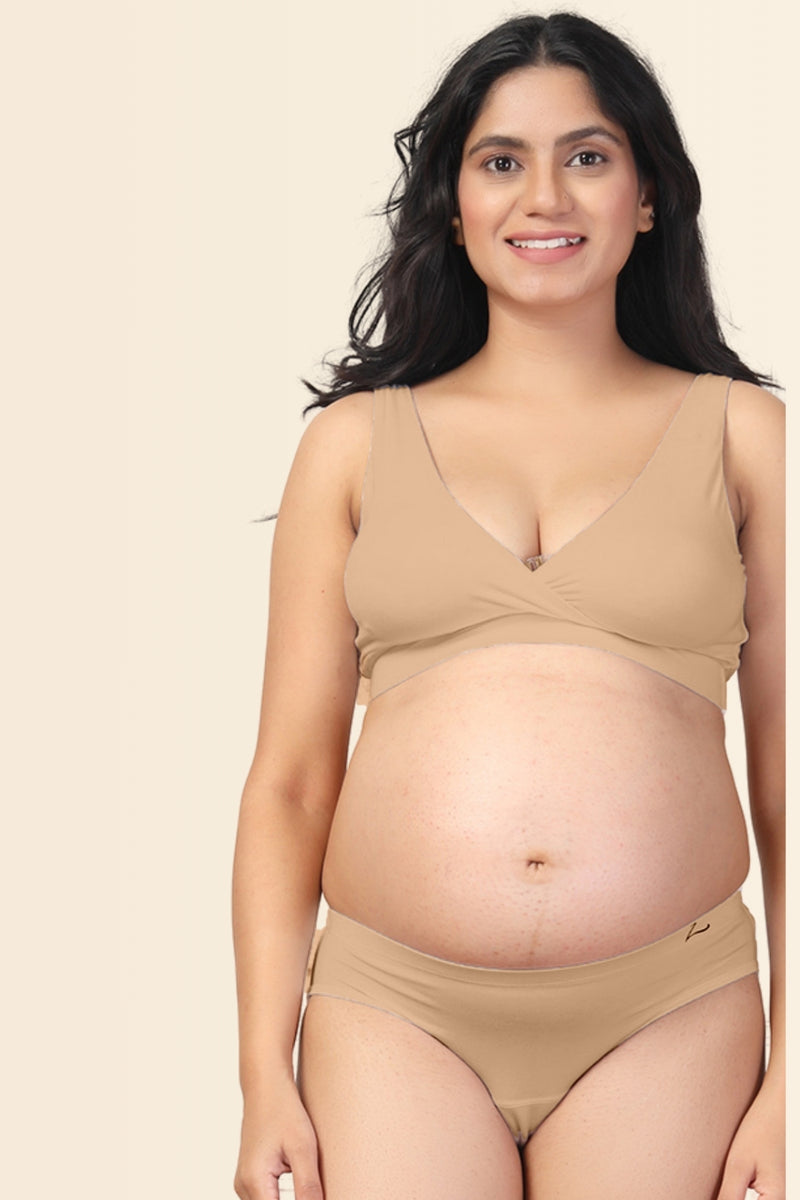 Skin Color Feeding Bra; U-Shaped Pads are structured to prevent milk leakage.