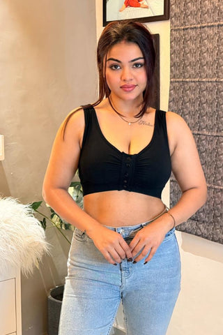 Ruched Modal Front-Open Bra - Black