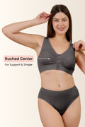 Ash Feeding Bra; deep cups contain breast tissue for lift and support.
