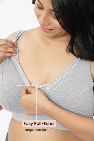 Sera Fine Rib Bra & Mid Rise Panty Set - Grey Melange