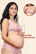 Full shot displays bra structure and fit under clothing.