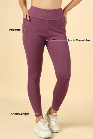 All Over Ribbed Cotton Rosewood Mom Legging