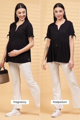 Black Solid Button Top For Zipless Feeding