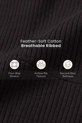 Riva Fine Rib Bra & Mid Rise Panty Set - Black