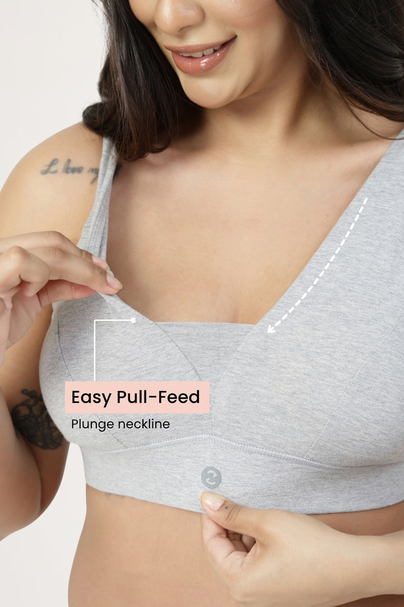 SecureFit Cotton Fixed-Pad Bra - Grey Melange