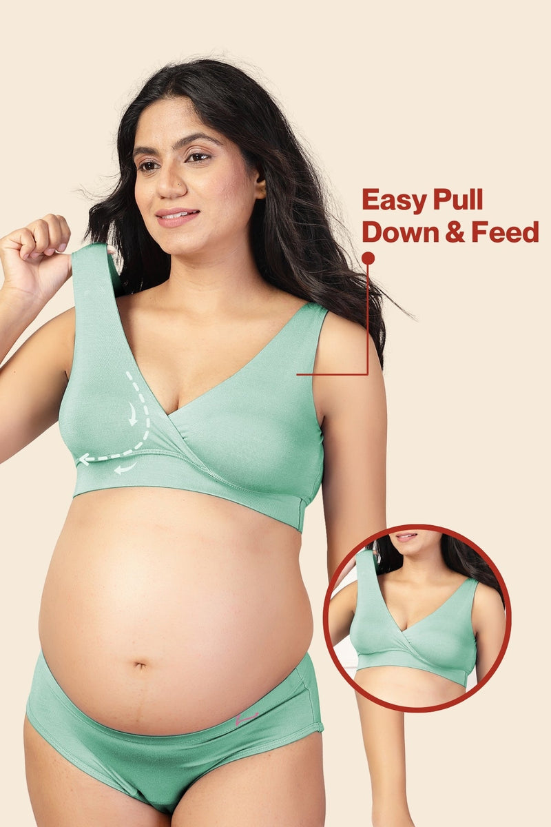 Close-up shows easy-access nursing clips for quick, effortless feeding.
