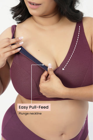 Sera Fine-Rib Bra - Dark Berry