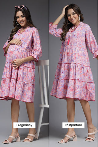 Pastel Paradise Maternity & Feeding Tier Dress