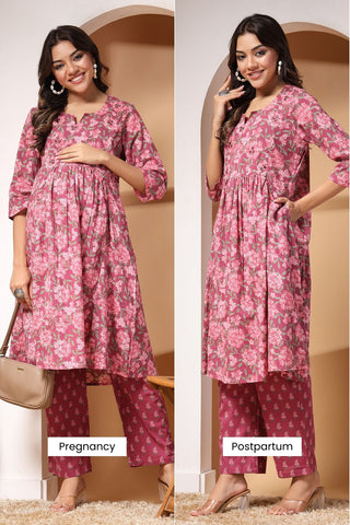 Floral Whisper Maternity Kurta Ensemble