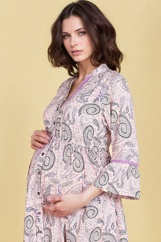 Baby Pink Printed Shirt Dress for Zipless Feeding