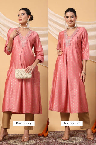 Peach Blush Foil Charm Festive Maternity Feeding Suit Set - House Of Zelena™