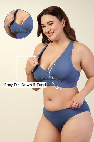 247 Extra Support Cotton Feeding Bra with Adjuster - Blue