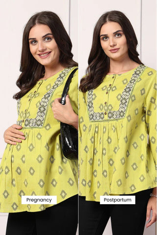 Ikkat Printed Feeding Zipless Cotton Flex Maternity Top