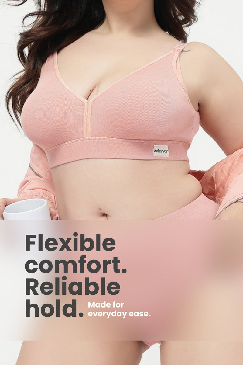 Lira Ribbed Cotton Nursing Padded Bra - Rose Gold