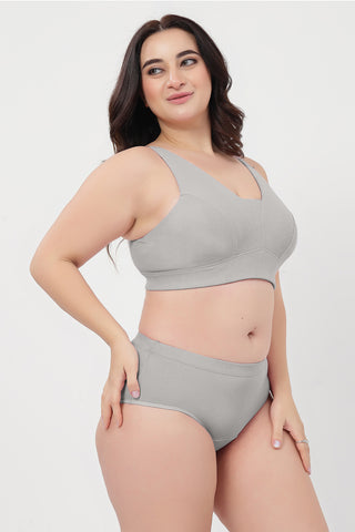 Sera Fine Rib Mid Rise Hipster - Grey Melange