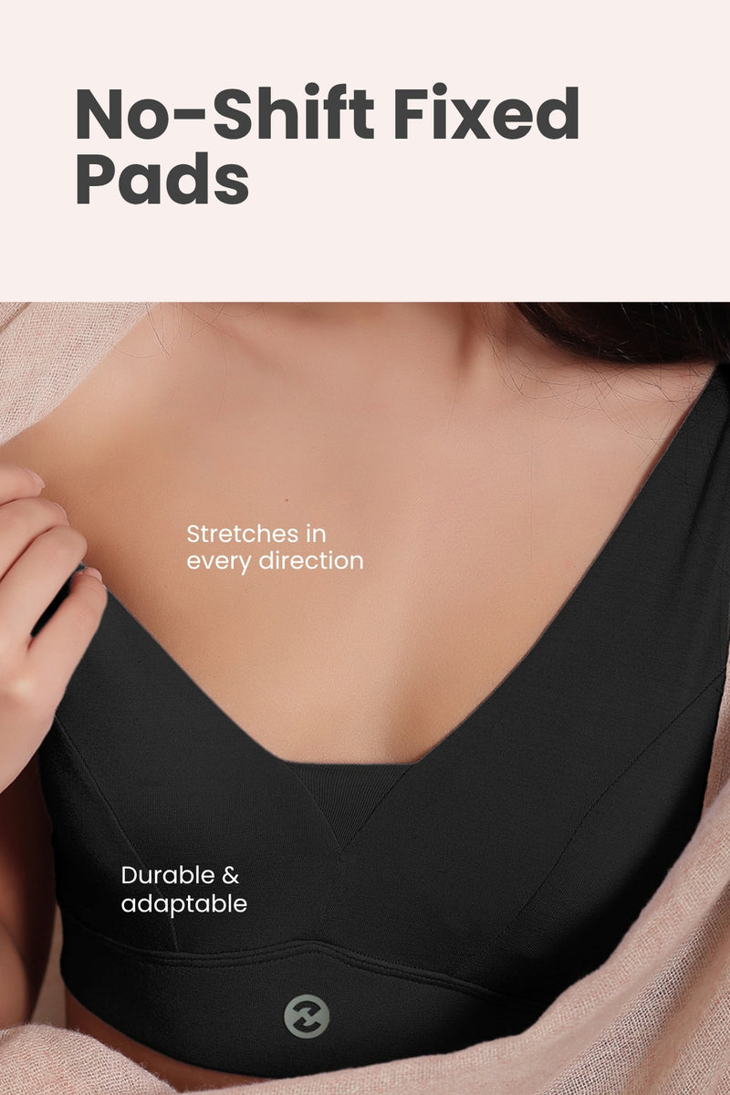 Fixed Padded Modal Maternity Bra with Support - Black