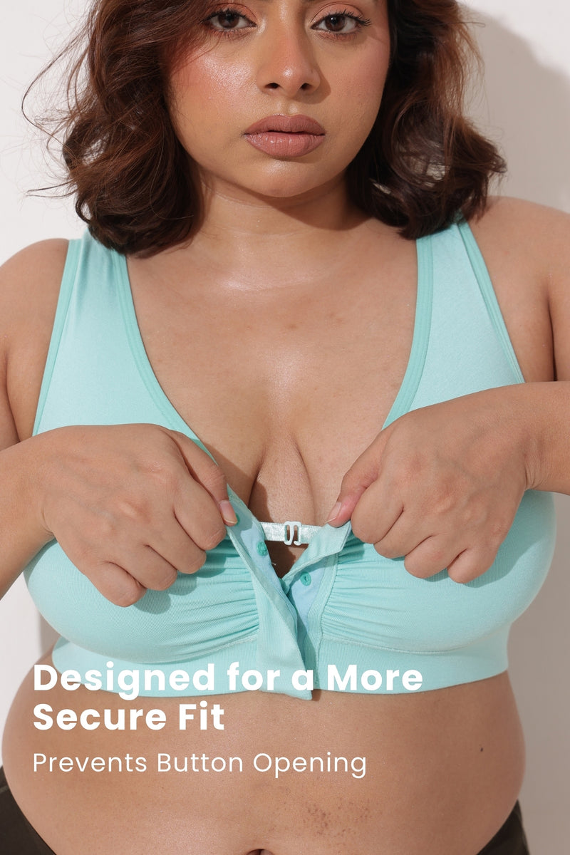 Ruched Tape-Button Nursing Bra - Mint