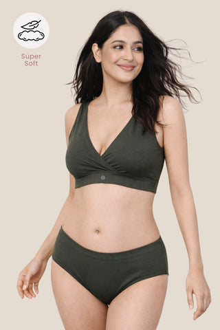 247 Army Green Modal Padded Maternity Feeding Bra