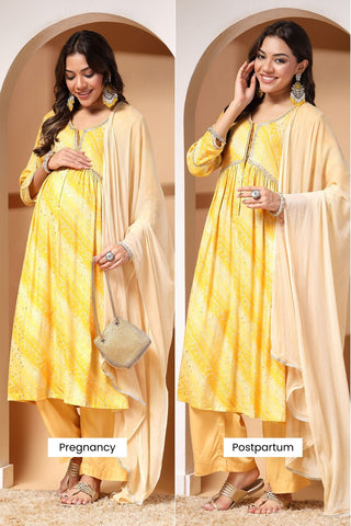 Sunshine Symphony Maternity and Zipless Feeding Kurta Set