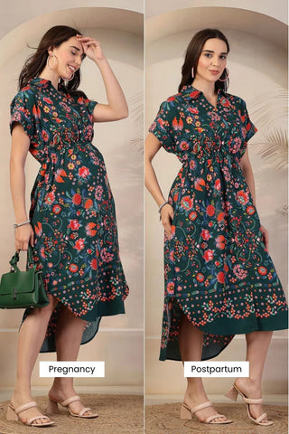 All Over Printed Zipless Maternity Feeding Dress - House Of Zelena™