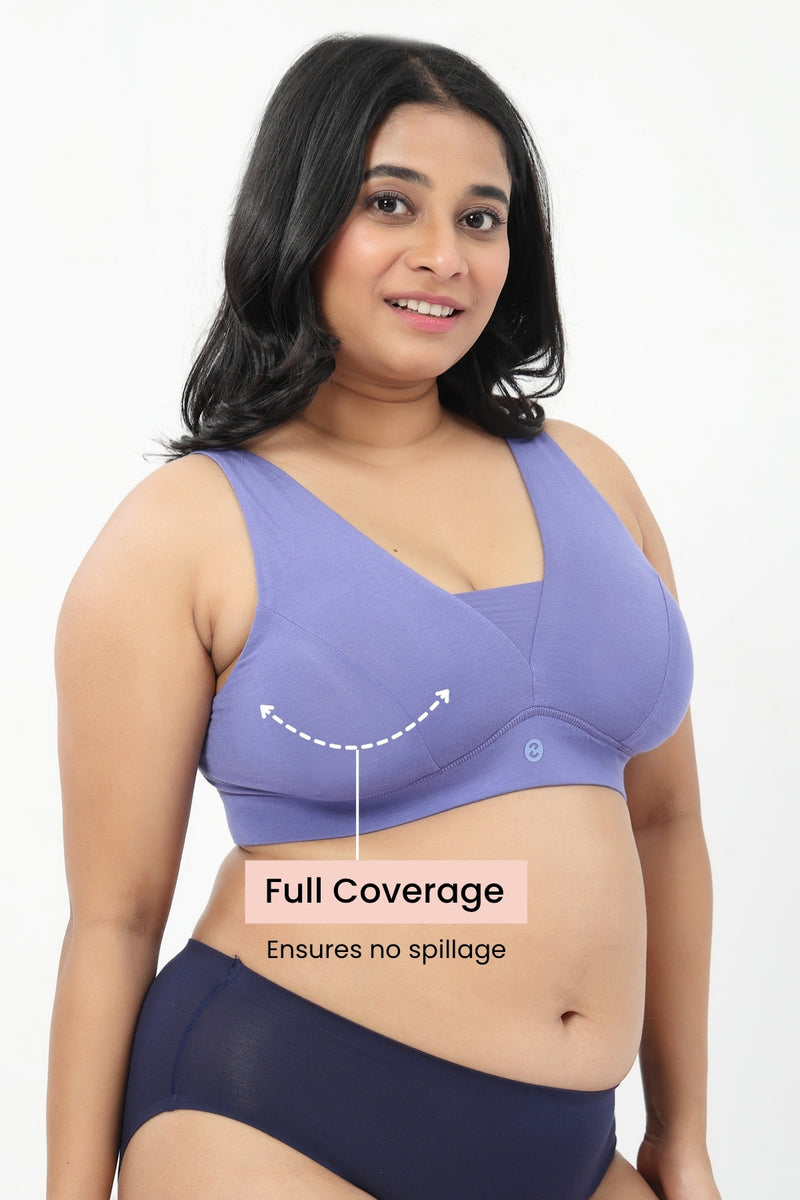 Fixed Padded Modal Maternity Bra with Support - Royal Blue
