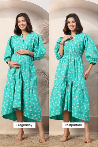 Light Green Zipless Maternity Dress with Tiers