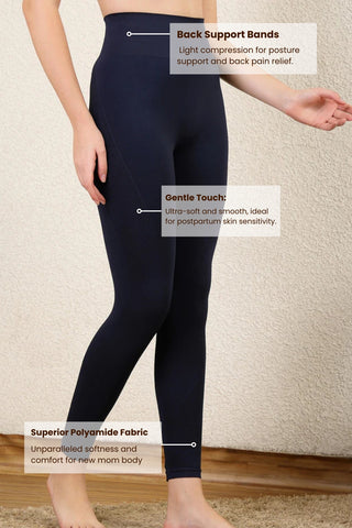 Seamless High Waisted Tummy Compression Floral Jacquard Navy Blue Postpartum Legging