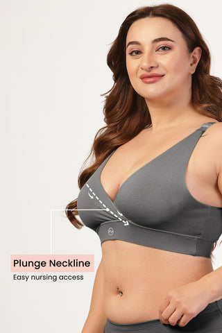 247 Extra Support Cotton Feeding Bra with Adjuster - Dark Grey