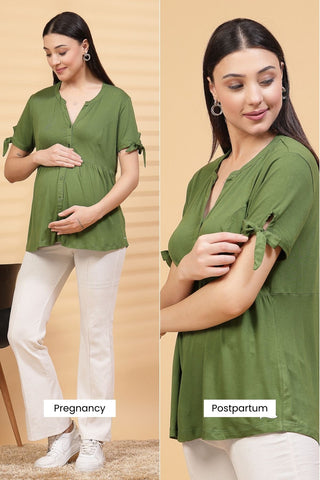 Green Solid Neckline; neckline shape provides comfort and style.