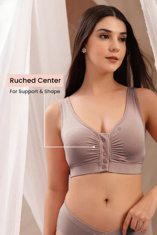 Ruched Modal Front-Open Bra - Woodrose