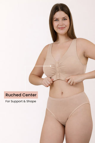 Ruched Pack of 2 Modal Front-Open Bra - (Black, Light Skin)