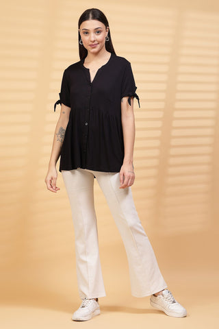 Black Solid Button Top For Zipless Feeding