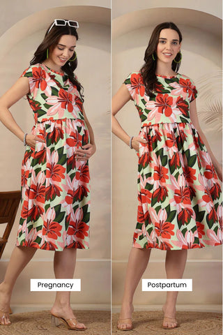 Floral Printed Zipless Maternity Feeding Dress