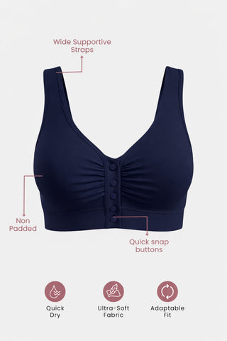 Ruched Modal Front-Open Bra - Navy