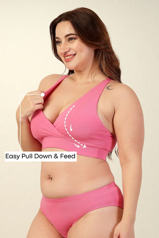 247 Extra Support Cotton Racerback Feeding Bra with Adjuster - Fuchsia