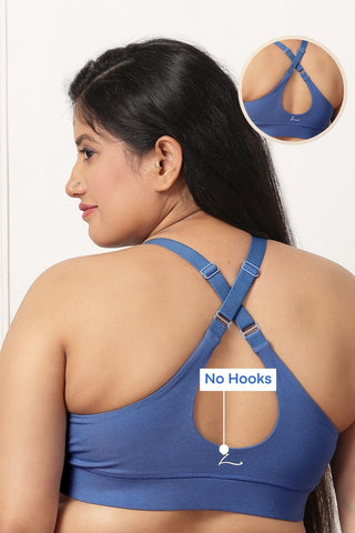 247 Extra Support Cotton Racerback Feeding Bra with Adjuster - Blue