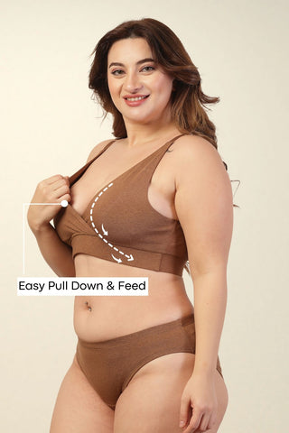 247 Extra Support Cotton Feeding Bra with Adjuster - Brown