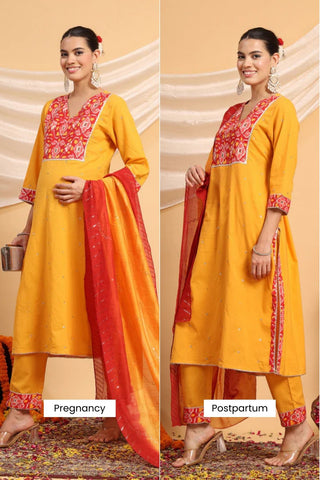 Sunshine Patola Elegance Festive Maternity Feeding Suit Set