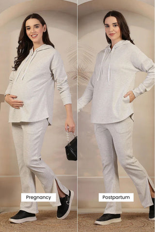 Off White Solid Maternity Feeding Lounge Set