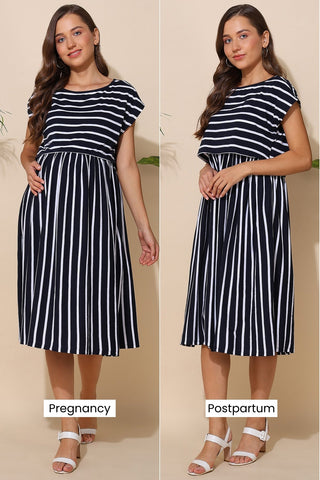 Black 100% Soft Cotton Zipless Maternity Feeding Dress - House Of Zelena™