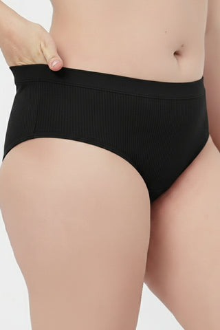 Sera Broad Rib Bra & Mid Rise Panty Set - Black